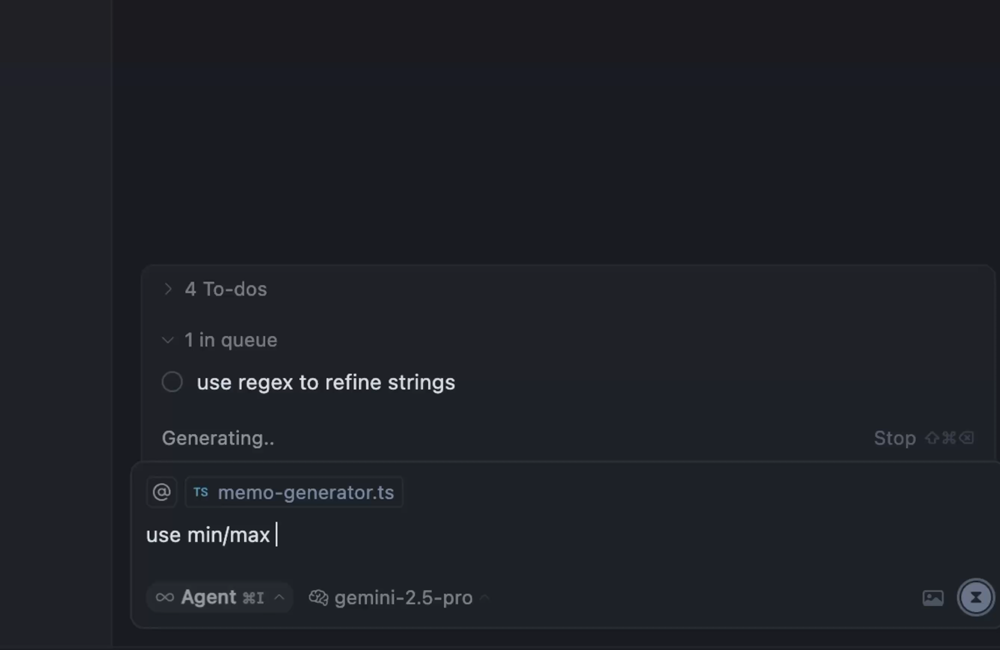 Cursor Agent working on a queued coding task in the editor